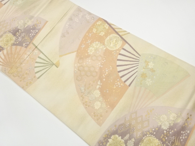 JAPANESE KIMONO / VINTAGE FUKURO OBI / WOVEN FLORAL FAN PATTERN